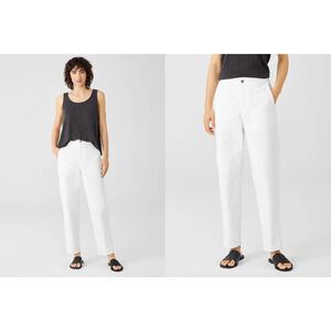 NWT Eileen Fisher Denim Tapered Jeans M 8 10 Pant White Capsule High Rise Ankle
